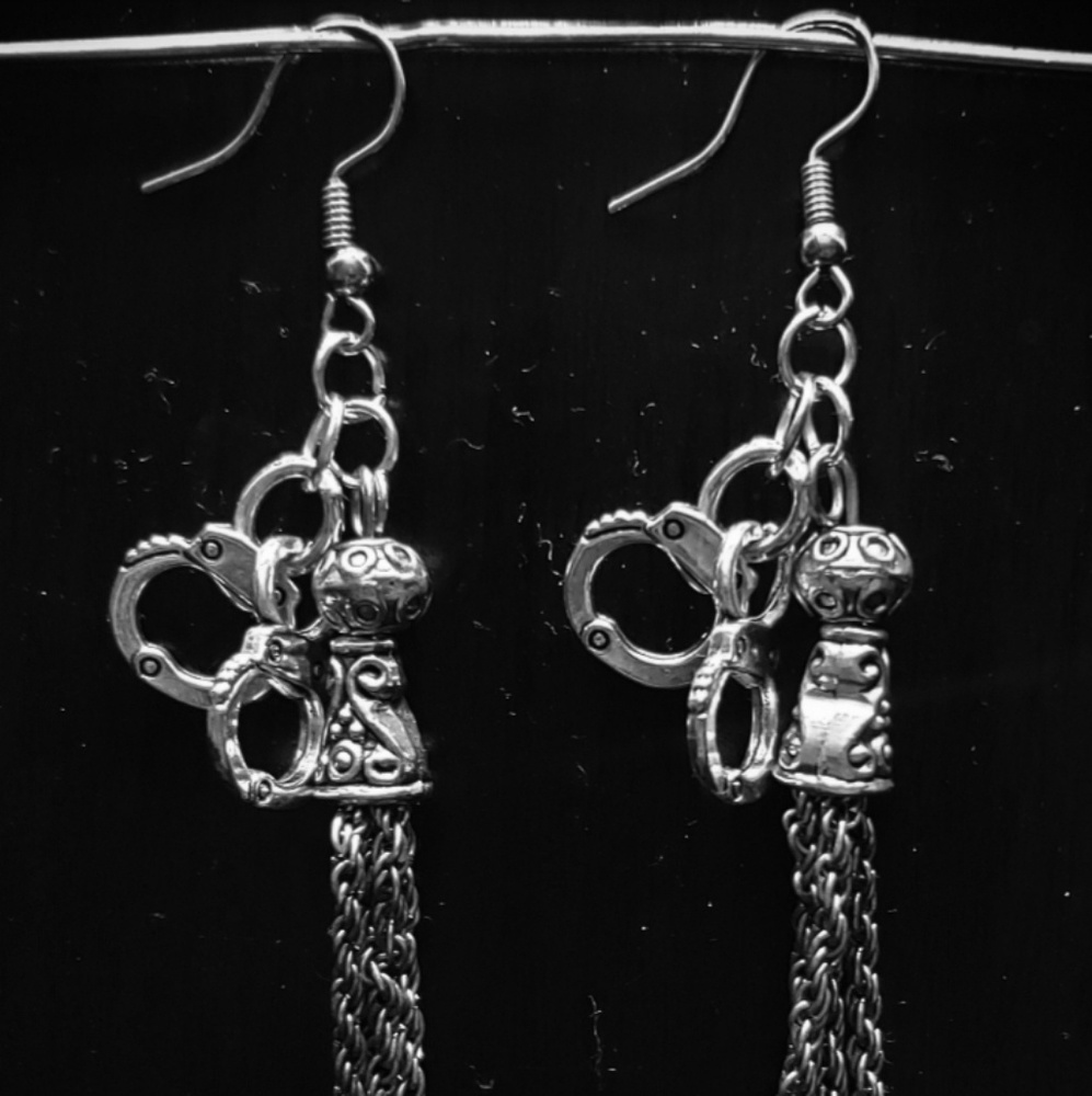 Handmade Fetish/BDSM Flogger & Handcuffs Earrings